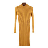 ANSELF Winter Women Bodycon Knitted Dress O-Neck Long Sleeve Stretchy Sweater Dress Elegant Slim Warm Basic Pullover Knitwear