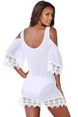 Anself Summer Women Beach Dress 2017 Elegant Off Shoulder Lace Crochet Boho Dress Hollow Out Solid Casual Party Dresses Vestidos