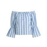 Anself Summer Off Shoulder Striped Women Blouses And Tops 2017 Sexy Long Sleeve Shirt Crop Tops Plus Size Blusas Femininas