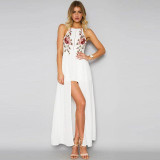 Anself Off Shoulder Beach Summer Dress 2017 Sexy Halter Women Floral Embroidery Maxi Dress Elegant Long Party Dresses Vestidos
