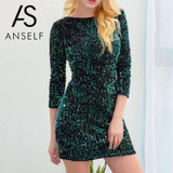 Anself Fashion Summer Sequin Party Dresses O Neck Three Quarter Sexy Bandage Women Dress Vintage Club Dress Vestidos XXL