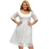 ANSELF Autumn XXXL Plus Size Dresses Women Lace Dress Midi Floral O-Neck A-Line Large Evening Elegant Wedding Party Dress female