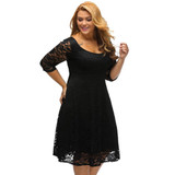 ANSELF Autumn XXXL Plus Size Dresses Women Lace Dress Midi Floral O-Neck A-Line Large Evening Elegant Wedding Party Dress female