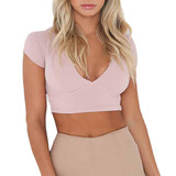 Anself 2018 Sexy Women Bodycon Crop Top V-Neck Short Sleeve Summer Lace Top Solid Crochet T Shirt Women Tee Shirt Femme Blusas
