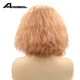 Anogol Transparent Glueless Heat Resistant Fiber Hair Water Wave Ombre Pink Short Bob Synthetic Lace Front Wigs With Dark Roots