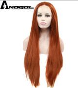 Anogol Long Straight Synthetic Lace Front Wig Dark Brown Glueless Heat Resistant Fiber Hair Wigs For Women Cooper Red Auburn