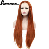 Anogol Long Straight Synthetic Lace Front Wig Dark Brown Glueless Heat Resistant Fiber Hair Wigs For Women Cooper Red Auburn