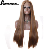 Anogol Long Straight Synthetic Lace Front Wig Dark Brown Glueless Heat Resistant Fiber Hair Wigs For Women Cooper Red Auburn
