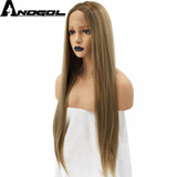 Anogol Natural High Temperature Fiber Long Silky Straight Blonde Ombre Dark Roots Synthetic Lace Front Wig For White Women