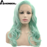 Anogol Glueless High Temperature Heat Resistant Fiber Hair Long Body Wave Mint Green Synthetic Lace Front Wig for Drag Queen