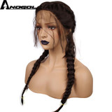 Anogol Brown Double Braids Long Straight High Temperature Fiber Braieded Two Tones Synthetic Front Lace Wig With Baby Hair