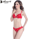 Annajolly Women Push Up Bra Sets Top Embroidery Bra And Panties Briefs Black Red Sexy Underwear Lingerie Brand New Fashion U1105