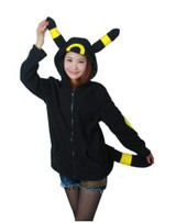 Anime Pokemon Shiny Umbreon Women Men Zip Hoodie with Ears Tails Cosplay Costume Hoody Jacket Coat Outwear Hooded Sweatshirt