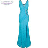 Angel-fashions Prom Dresses Long Lace Evening Dress robe de soiree Formal Party Dress 232