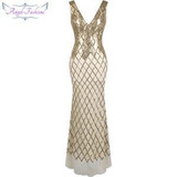 Angel-fashions Gold Sequin Mermaid Gatsby Party Gown Long Prom Dresses 334