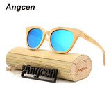 Angcen 2017 New fashion Products Men Women Glass Bamboo Sunglasses au Retro Vintage Wood Lens Wooden Frame Handmade ZA22