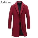 Anbican Fashion Long Trench Coat Men 2017 Spring Brand New Single Breasted Mens Overcoat Red and Black Slim Korean Trench Coats
