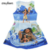 Amuybeen Girls Dress 2017 New Summer Moana Dress Costume Baby Girl Princess Children Clothing Blue Halloween Party Kids Clothes