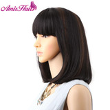 Amir Straight Black Synthetic Wigs With Bangs For Black Women Medium Length Hair Bob Wig Heat Resistant bobo Hairstyle