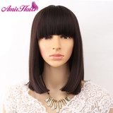 Amir Straight Black Synthetic Wigs With Bangs For Black Women Medium Length Hair Bob Wig Heat Resistant bobo Hairstyle