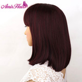 Amir Straight Black Synthetic Wigs With Bangs For Black Women Medium Length Hair Bob Wig Heat Resistant bobo Hairstyle