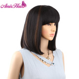 Amir Straight Black Synthetic Wigs With Bangs For Black Women Medium Length Hair Bob Wig Heat Resistant bobo Hairstyle