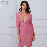 Adyce 2018 New Women Spring Bandage Dress Celebrity Evening Party Dresses Long Sleeve Front Zipper V Neck Dress Vestido De Festa
