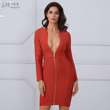 Adyce 2018 New Women Spring Bandage Dress Celebrity Evening Party Dresses Long Sleeve Front Zipper V Neck Dress Vestido De Festa