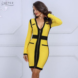 Adyce 2018 New Women Spring Bandage Dress Celebrity Evening Party Dresses Long Sleeve Front Zipper V Neck Dress Vestido De Festa
