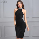 Adyce 2018 New Women Bandage Dress Celebrity Evening Party Dresses Sleeveless Split Halter Luxury Diamonds Black Dress Vestidos
