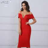 Adyce 2018 New Spring Women Bandage Dress Red Black Apricot Sexy Deep V Neck Luxury Party Dress Celebrity Vestido De Festa