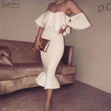 Adyce 2018 Bodycon White Dresses Vestidos Elegant Women Clubwear Butterfly Sleeve Ruffles Celebrity Party Dress Free Shipping