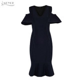 Adyce 2017 Sexy Women Bandage Dress White V Neck Short Sleeve Vestidos Ruffles Mid-Calf Length Celebrity Evening Party Dresses