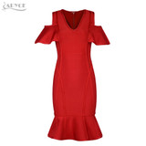 Adyce 2017 Sexy Women Bandage Dress White V Neck Short Sleeve Vestidos Ruffles Mid-Calf Length Celebrity Evening Party Dresses