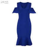 Adyce 2017 Sexy Women Bandage Dress White V Neck Short Sleeve Vestidos Ruffles Mid-Calf Length Celebrity Evening Party Dresses