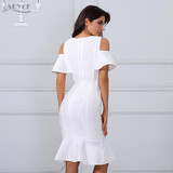 Adyce 2017 Sexy Women Bandage Dress White V Neck Short Sleeve Vestidos Ruffles Mid-Calf Length Celebrity Evening Party Dresses