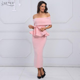 Adyce 2017 New Women Bodycon Dress White Slash Neck Short Sleeve Vestidos Bow&amp;Ruffles Ankle Length Celebrity Evening Party Dress