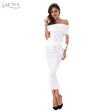 Adyce 2017 New Women Bodycon Dress White Slash Neck Short Sleeve Vestidos Bow&amp;Ruffles Ankle Length Celebrity Evening Party Dress
