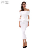 Adyce 2017 New Women Bodycon Dress White Slash Neck Short Sleeve Vestidos Bow&amp;Ruffles Ankle Length Celebrity Evening Party Dress