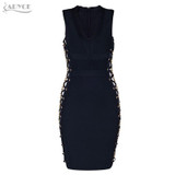 Adyce 2017 New Women Summer Bandage Dress V-neck Mini Dresses Hollow Out Mesh Sleeveless Back Zipper Sexy Evening Party Vestidos