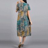 Borisovich New 2017 Summer Reminiscence Vintage Printing Fashion Casual Cotton Linen Plus Size Short Sleeve Women Dresses M97