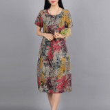 Borisovich New 2017 Summer Reminiscence Vintage Printing Fashion Casual Cotton Linen Plus Size Short Sleeve Women Dresses M97