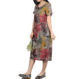 Borisovich New 2017 Summer Reminiscence Vintage Printing Fashion Casual Cotton Linen Plus Size Short Sleeve Women Dresses M97