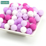 Bopoobo Silicone Chew Beads Pink Series 15mm 10pc DIY Teething Accessories Beads Teether Oral Care For Necklaces Baby Teether