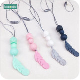 Bopoobo Silicone Feather Teether 2pc Nursing Accessories DIY Necklace Teething Gift BPA Free Silicone Pendants Baby Teether