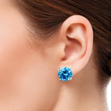 BONLAVIE Luxury Topaz Earrings Wholesale 925 Sterling Silver Stud Earrings Round 5.9ct Blue Topaz Stud Earring for Women Wedding