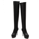 BONJOMARISA Big Size 34-43 Fashion Over Knee Thigh High Boots Women Sexy Thin High Heels Shoes Slip-On Platform Shoes Boots