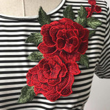BONJEAN Harajuku T Shirt Women sexy lovely rose Appliques Short Sleeves summer tee Tops Shirt o-neck Women Tshirt Camisetas