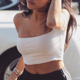 BONJEAN 2017 Brand T Shirt Women Off Shoulder Crop Tops Black White Ribbed T-shirt Kyliejenner Sexy Tee Shirt Femme Tops
