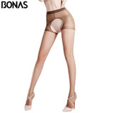 BONAS Women Sexy Open Crotch Tights Lady Summer Breathable Delight Pantyhose High Elastic Slim Nylons Stockings Stovepipe Female